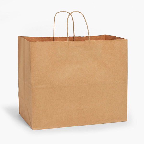 Natural Brown Kraft Shopping Bags, Vogue 16x6x12.5", 100 Pack