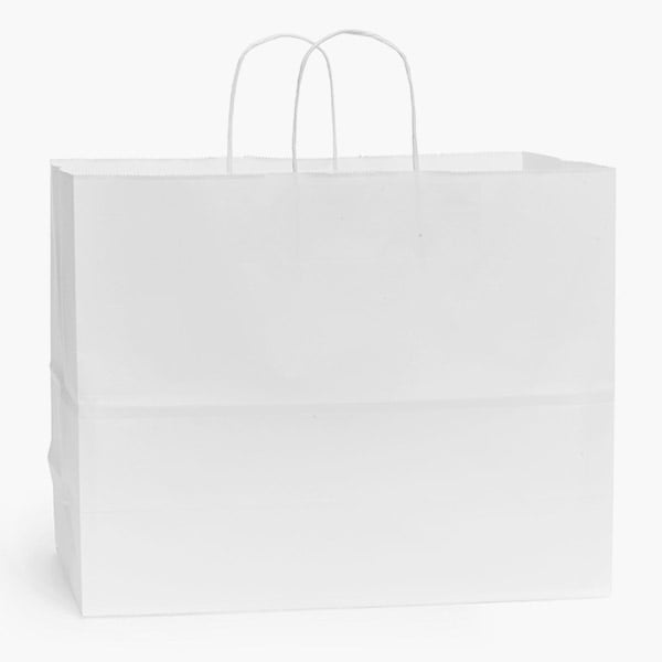 White Kraft Paper Shopping Bags, Vogue 16x6x12.5", 100 Pack