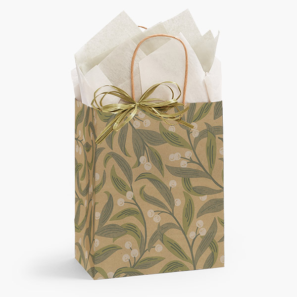 White Berries Kraft Paper Gift Bag, Cub 8x4.75x10", 100 Pack