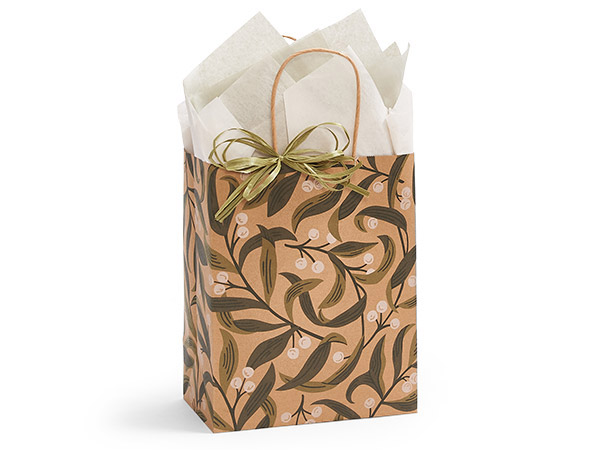 White Berries Kraft Paper Gift Bag, Cub 8x4.75x10", 25 Pack