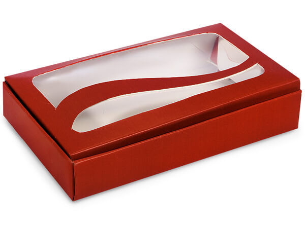 Red Swirl Window Candy Box, 1/2 lb. 6.5x3.875x1.25", 100 Pack