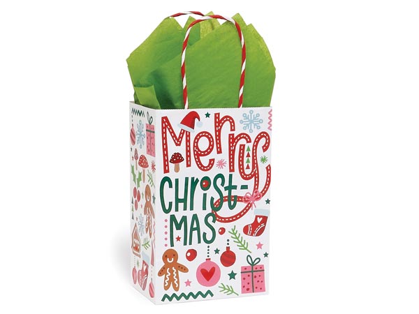 Whimsical Christmas Paper Gift Bag, Rose 5.25x3.50x8.25", 25 Pack