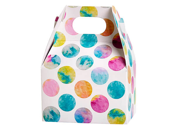 *Watercolor Dots Mini Gable Box, 4x2.5x2.5", 6 Pack