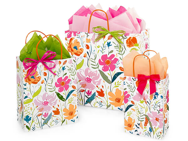 Wildflower Fields Paper Shopping Bag Assortment, 125 Pack