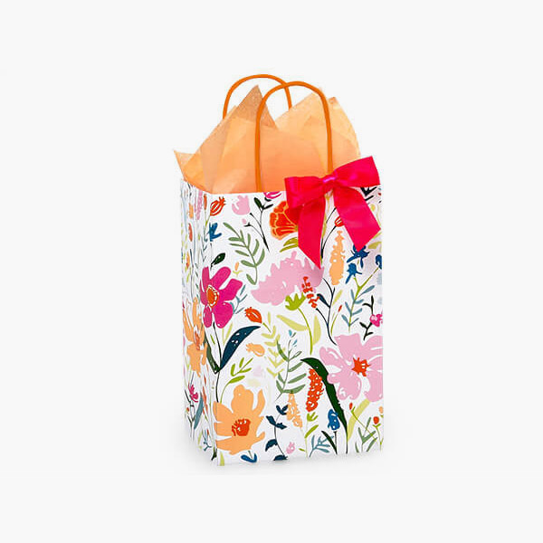Wildflower Fields Paper Gift Bags, Rose 5.25x3.5x8.25", 100 Pk
