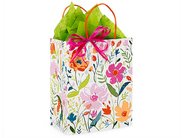 Wildflower Fields Paper Shopping Bags, Cub 8x4.75x10", 25 Pack