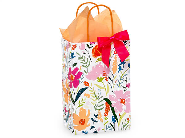 Wildflower Fields Paper Shopping Bags, Rose 5.25x3.50x8.25", 25 Pack
