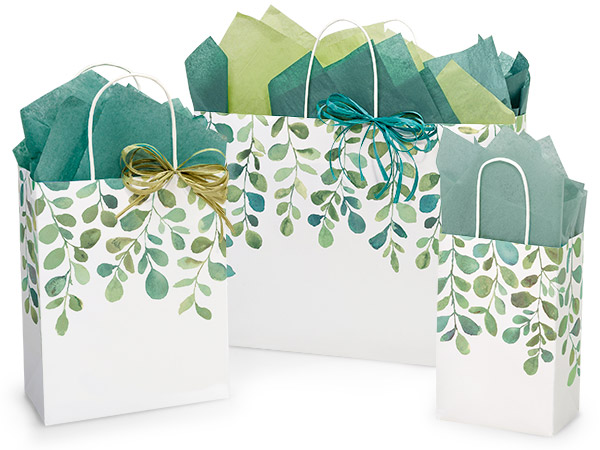 Watercolor Greenery Paper Gift Bag Assortment, 125 Pack