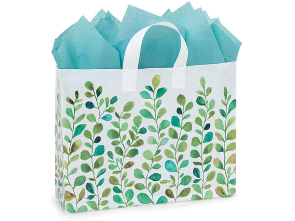 Watercolor Greenery Plastic Gift Bags, Vogue 16x5x12", 200 Pack