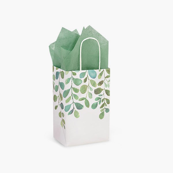 Watercolor Greenery Paper Gift Bags, Rose 5.25x3.5x8.25", 100 Pack