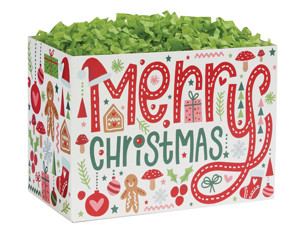 Whimsical Christmas Basket Box Large 10.25x6x7.5", 6 Pack