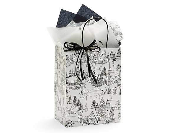 Winter Toile Paper Gift Bag, Cub 8x4.75x10.50", 100 Pack