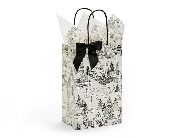 Winter Toile Paper Gift Bag, Rose 5.25x3.25x8.5", 100 Pack