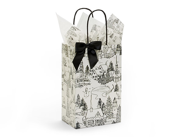 Winter Toile Paper Gift Bag, Rose 5.25x3.25x8.5", 25 Pack