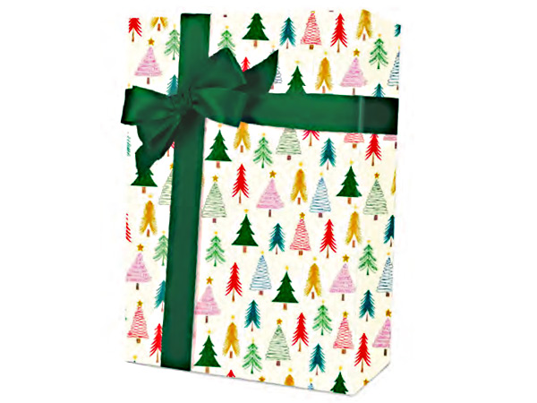 Whimsy Christmas Trees Gift Wrap 24"x100', Cutter Box