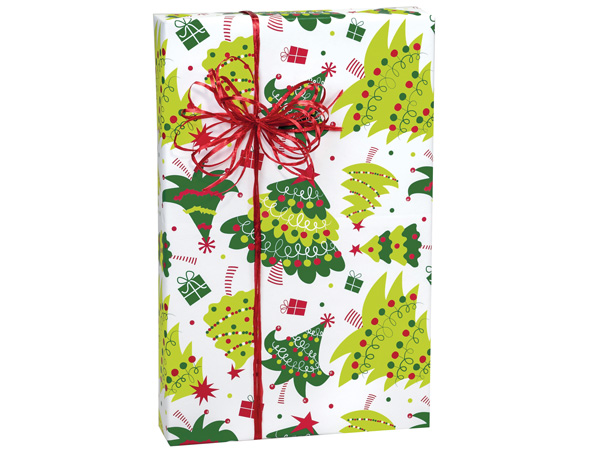Jolly Christmas Trees Gift Wrap 24"x417' Counter Roll