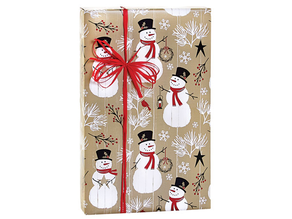 Rustic Berry Snowman Premium Recycled Gift Wrap