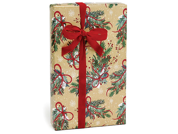 Christmas Greenery Kraft Gift Wrap, 24"x85' Roll