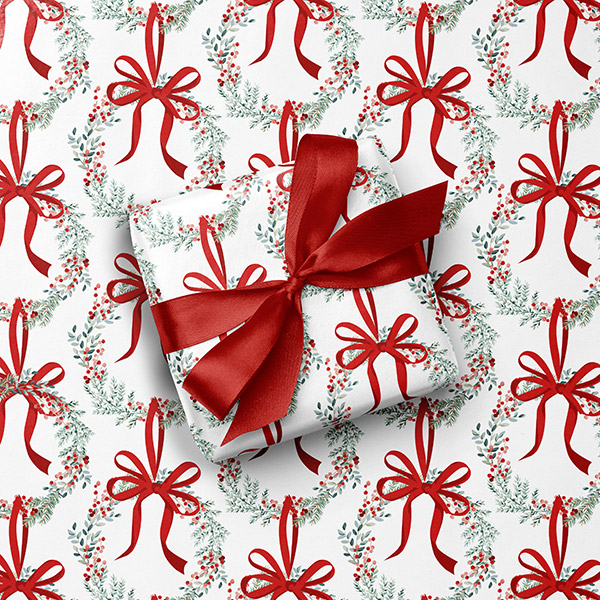 Winter Berry Wreaths Gift Wrap, 24"x417' Counter Roll