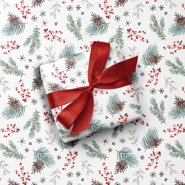 Winter Berry Greenery Gift Wrap, 24"x417' Counter Roll