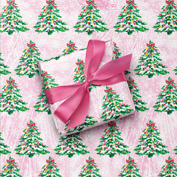 Pink Christmas Trees Gift Wrap, 24"x85' Roll