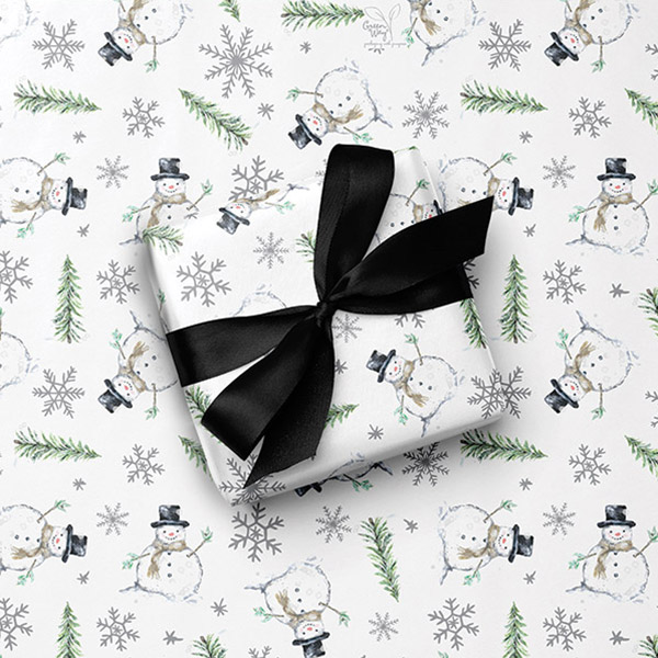 Silver Snowman Gift Wrap, 24"x85' Roll