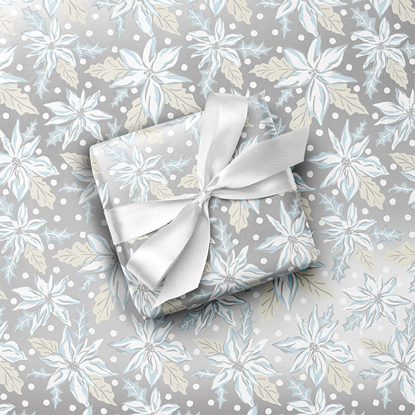 Frosted Poinsettia Gift Wrap, 24"x85' Roll