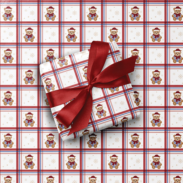 Santa Bear Plaid Gift Wrap, 24"x417' Counter Roll