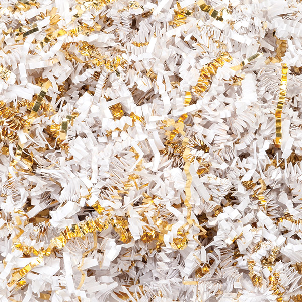 White & Gold Gift Basket Shred